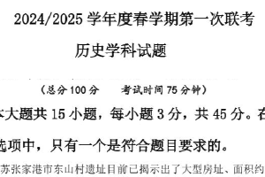 2025届江苏省盐城市联盟校高三下学期第一次联考历史试题（含解析）