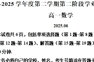 江苏省南京航空航天大学附属中学2024-2025学年高一下学期第二阶段期末学业质量监测数学试题（含解析）