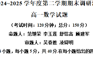 江苏省泰州市2024-2025学年高一下学期期末调研测试数学试卷（含解析）