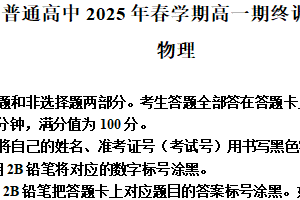 江苏省无锡市普通高中2024-2025学年高一下学期6月期终调研考试物理试题（含解析）