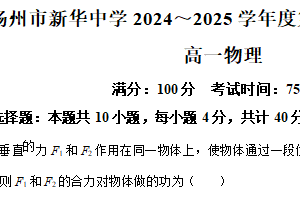 江苏省扬州市新华中学2024-2025学年高一下学期6月期末物理试题（含解析）
