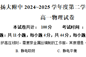 江苏省扬州市扬州大学附属中学2024-2025学年高一下学期期末物理试卷（含解析）