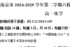 江苏省南京市六校联合体2024-2025学年高一下学期6月期末调研测试化学试卷（含解析）