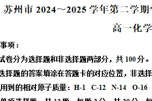 江苏省苏州市2024-2025学年高一下学期期末学业质量阳光指标调研化学试卷（含解析）
