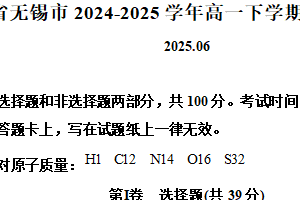 江苏省无锡市2024-2025学年高一下学期期末化学试卷（含解析）