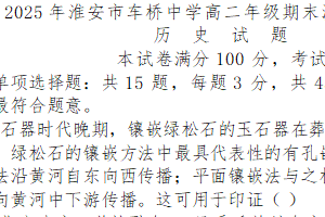 江苏省淮安市车桥中学2024-2025学年高二下学期期末测试模拟历史试卷（含解析）