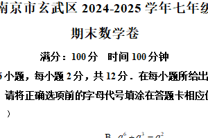 江苏省南京市玄武区2024-2025学年七年级下学期期末数学卷（含解析）