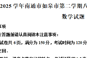 江苏省南通市2024–2025学年下学期八年级数学期末考试模拟试卷（含解析）