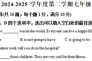 江苏省宿迁市苏州外国语学校2024-2025学年七年级下学期期末考试英语试卷（含解析）