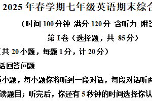 江苏省盐城市滨海县2024-2025学年七年级下学期期末综合测试英语试卷（含解析+听力音频）