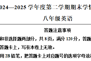 江苏省宿迁市宿城区新区共同体2024-2025学年八年级下学期期末英语试题（含解析+听力音频）