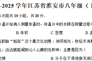江苏省淮安市2024-2025学年八年级（下）期末物理试卷（含解析）
