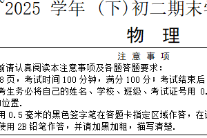 江苏省南通市通州区2024~2025 学年下学期八年级物理期末学业水平质量检测（含答案）
