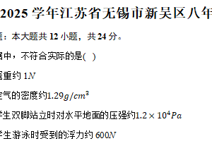 江苏省无锡市新吴区2024-2025学年八年级下学期期末物理试卷（含解析）