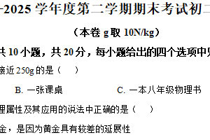江苏省淮安市开明集团校2024-2025学年八年级下学期期末物理试题（含解析）
