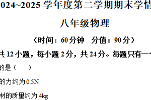 江苏省宿迁市沭阳县2024-2025学年八年级下学期期末物理试题（含解析）