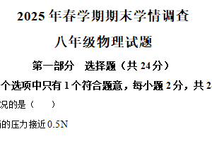 江苏省泰州市姜堰区2024-2025学年八年级下学期期末物理试题（含解析）