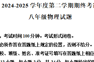 江苏省盐城市2024-2025学年八年级下学期期末考试物理试题（含解析）