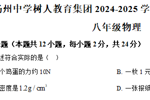 江苏省扬州市树人实验多校联考2024-2025学年八年级下学期期末物理试题（含解析）