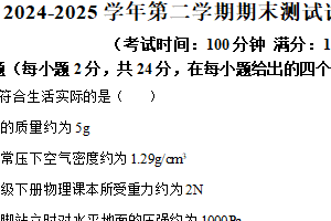 江苏省扬州市仪征市2024-2025学年八年级下学期期末考试物理试题（含解析）