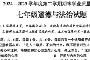 江苏省连云港市海州区 2024-2025学年七年级下学期期末道德与法治试题（含答案）