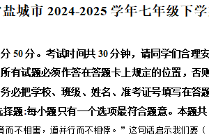 江苏省盐城市2024-2025学年七年级下学期期末道德与法治试题（含解析）