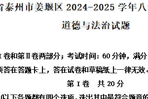 江苏省泰州市姜堰区2024-2025学年八年级下学期期末道德与法治试题（含解析）