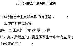 江苏省徐州市沛县第五中学联盟学区2024-2025学年八年级下学期6月期末道德与法治试题（含答案）