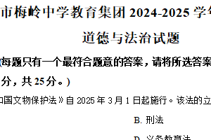 江苏省扬州市梅岭中学教育集团2024-2025学年八年级下学期期末道德与法治试题（含解析）