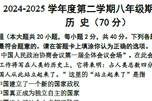 江苏省宿迁市宿豫区2024-2025学年八年级下学期期末历史试题（含答案）