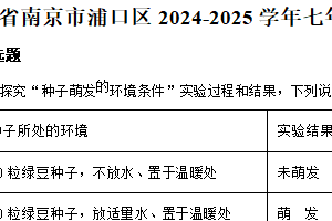 江苏省南京市浦口区2024-2025学年七年级下学期期末生物试题（含解析）