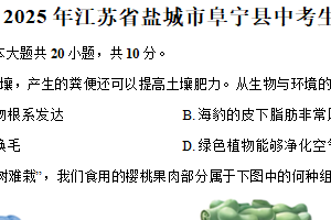 2025年江苏省盐城市阜宁县中考二模生物试卷（含解析）