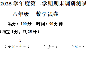 2024-2025学年江苏省宿迁市苏教版六年级下册期末调研测试数学试卷（含解析）