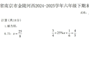 江苏省南京市建邺区金陵河西学校2024-2025学年六年级下学期期末数学试卷（含答案）