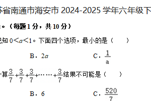 江苏省南通市海安市2024-2025学年六年级下学期期末数学试题（含解析）