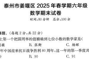 江苏省泰州市姜堰区2024-2025学年六年级下学期期末数学试题（含答案）
