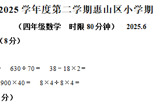 2024-2025学年江苏省无锡市惠山区苏教版四年级下册期末考试数学试卷（含解析）