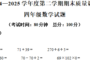 2024-2025学年江苏省徐州市沛县苏教版四年级下册期末考试数学试卷（含解析）
