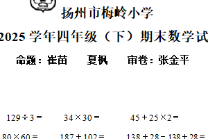 2024-2025学年江苏省扬州市邗江区梅岭小学苏教版四年级下册期末测试数学试卷（含解析）