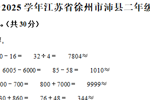 2024-2025学年江苏省徐州市沛县苏教版二年级下册综合练习数学试卷（含解析）