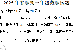 2024-2025学年江苏省盐城市东台市东台镇景范小学苏教版一年级下册期末测试数学试卷（含解析）
