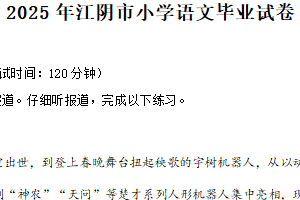 江苏省无锡市江阴市2025年统编版六年级下册小升初考试语文试卷（含解析）