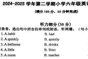 2025年江苏省南京市雨花台区六年级下册英语期末试卷（含答案）
