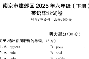江苏省南京市建邺区2024-2025学年六年级下学期期末英语试题（含答案）