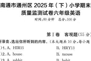 江苏省南通市通州区2024-2025学年六年级下学期期末英语试题（含答案）
