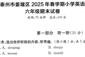 江苏省泰州市姜堰区2024-2025学年六年级下学期期末英语试题（含答案）