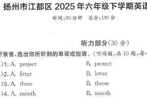 江苏省扬州市江都区2024-2025学年六年级下学期期末英语试题（含答案）