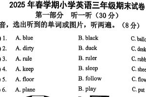江苏省泰州市泰兴市2024-2025学年三年级下学期英语期末测试卷（含答案+听力音频）