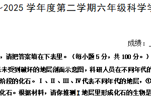 江苏省南通市海门区2024-2025学年六年级下学期6月期末科学试题（含答案）