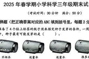 江苏省泰州市泰兴市2024-2025学年三年级下学期期末科学试卷（含答案）